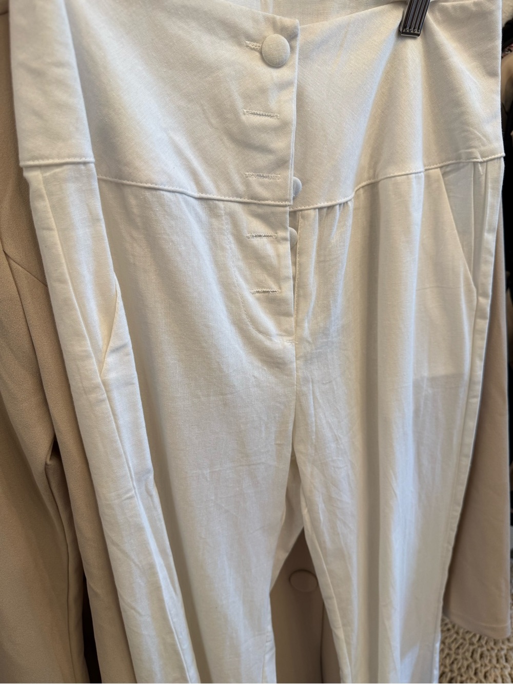 High-Waist Cream Wide-Leg Pants - Stylish Women’s Trousers - Picture 4 of 5